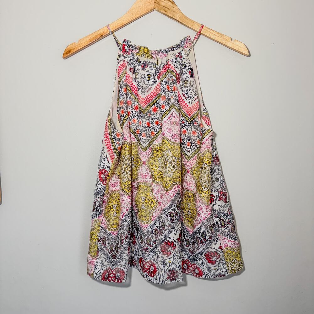 LOFT Pink Yellow Tile Medallion Paisley Print Halter Tank Top S